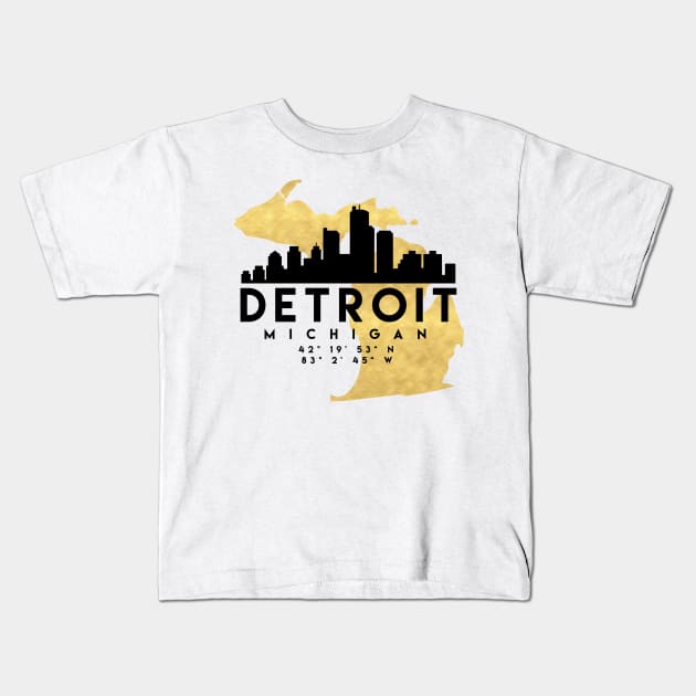 Detroit Michigan Skyline Map Art Kids T-Shirt by deificusArt